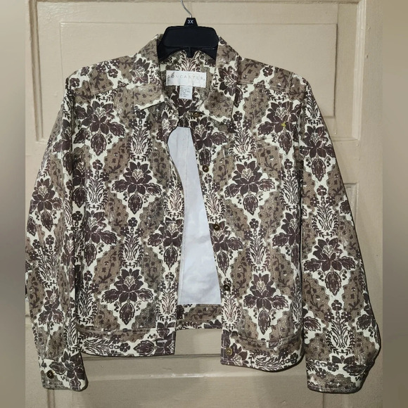 Doncaster Women's Brown Floral Print Gold Button Button Up Jacket EUC - Picture 1 of 4